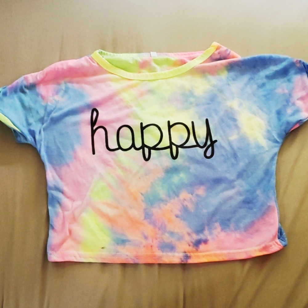Happy tie dye crop top LAST CHANCE